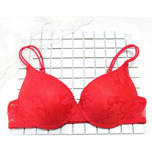 Vgplay Red Bra Plus Size Padded Push Up Underwear Lace Floral Plunge Lingerie Hollow Mesh Band Brassiere Adjust Bras
