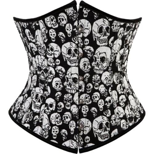 Women Underbust Corset Sexy Gothic Skull Pattern Body Shaping Waist Clip Plus Size S-6XL