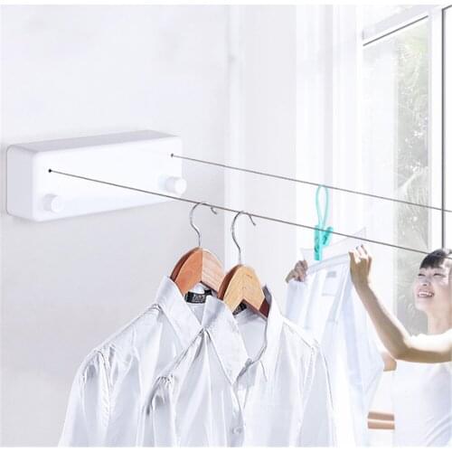 Double-Line Invisible Clothesline Indoor Wall-Mounted Punching Free Retractable Drying Rope Creative Balcony Quilt Dryer Hanger