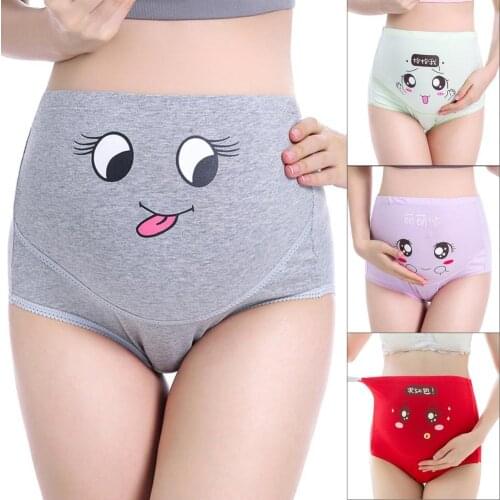 Breathable Cotton Adjustable Maternity Underwear High Waist Belly Support Pregnant Women Underwear Cartoon Face Pattern Panties