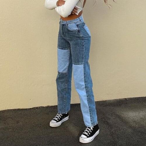 Patchwork Jeans Women Straight Pants High Waist Denim Baggy Jeans Streetwear Distressed Woman Jeans Vaqueros Mujer 2020