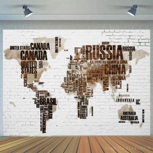 Country Map White Brick Wall Photography Backdrop Canada Russia Newborn Baby Kids Women Portrait Background For Photo Studio