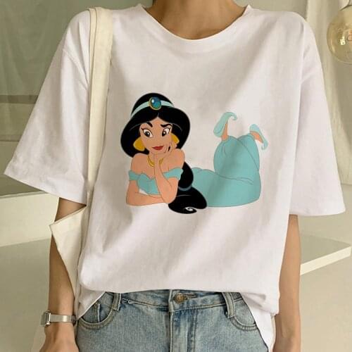 Beautiful Jasmine Print Women T-shirt Disney Princess Clothes Young Fashion Lady Tops Summer Casual Cute T Shirt For Girls