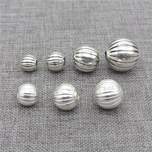 Sterling Silver Corrugated Style Round Beads for Bracelet Necklace