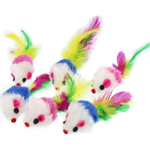 10Pcs/lot Colorful Soft Fleece False Mouse Toys For Cat Feather Funny Playing Pet dog Cat Small Animals feather Toys Kitten