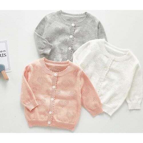 Newborn Baby Cardigan Infant Kids Girls Princess Sweater Solid Color Hollow Out Boys Knitted Coat DT070