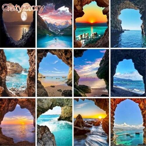 GATYZTORY Frame Seaside Painting By Numbers Canvas Colouring Landscape Handpainted Artwork Diy Gift Home Wall Decor 60×75cm