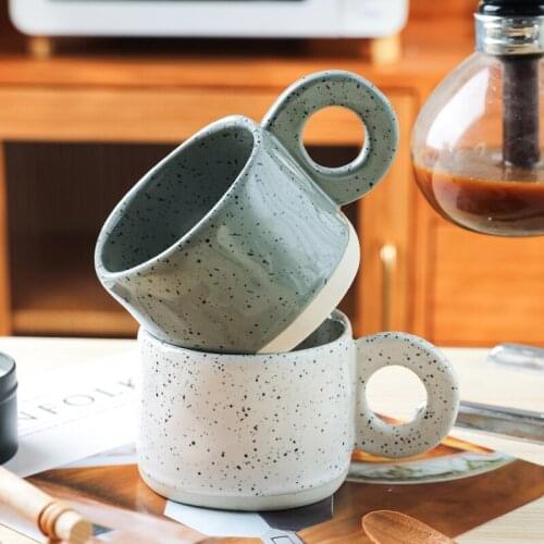 Nordic Retro Ceramic Mug Polka Dot Creative Breakfast Milk Coffee Cup Ring Handle Splash-ink Porcelain Mugs Ceramica Drinkware