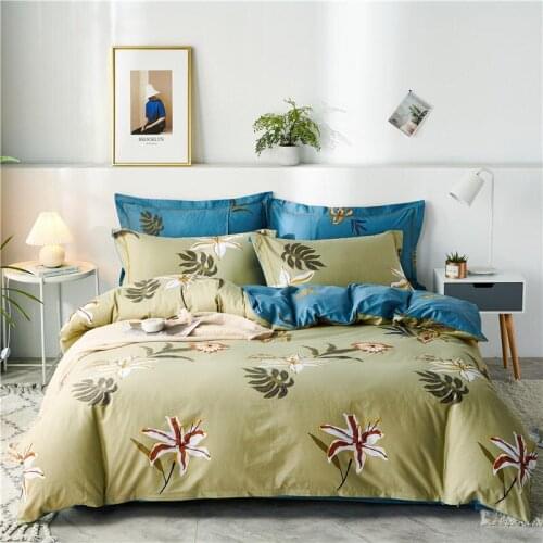Lily Bedding Set Cotton bed linen Yellow green Bed Set Spring and summer Duvet Cover/sheet/pillowcases Queen/King Size Bed
