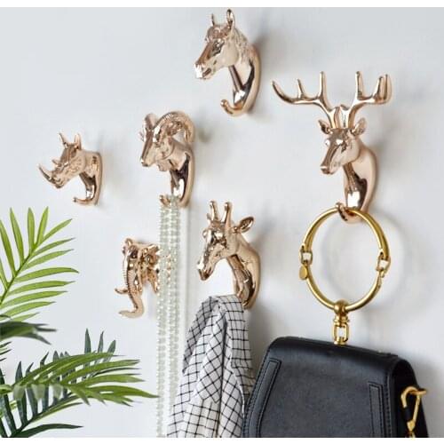 Fashion Animal Shaped Hooks Deer Stags Rhino Horse Giraffe Elephant Head Wall Hanger Coat for Hat Hook Rack Holder Home Decor