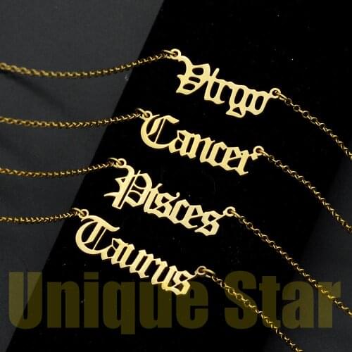LaVixMia100% Stainless Steel Old English Zodiac Letter Necklace for Women Aries Horoscope Jewelry Fashion Necklaces Dropshipping