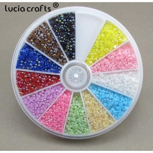 Lucia Crafts Mixed 12 Colors Half Round Flat Back Beads Imitation Pearls DIY Craft Materials F1101