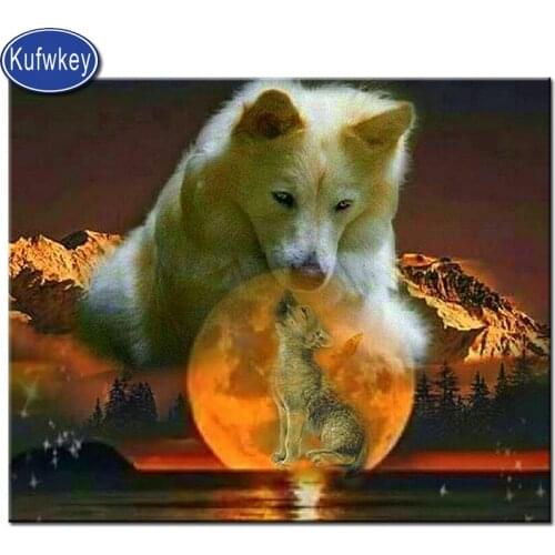 Moon wolf mountain Diamond Painting cross stitch diamond square round daimond painting embroidery animal mosaic decor Full drill