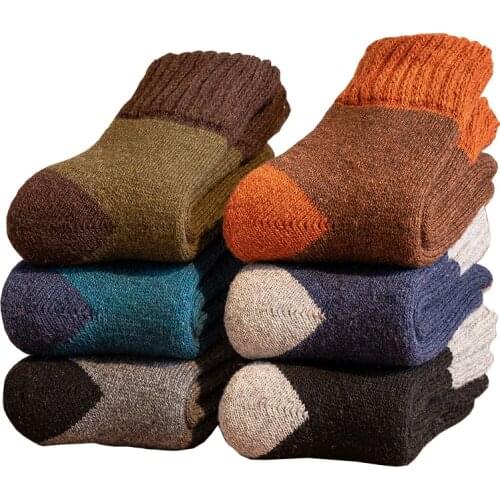 5 Pair Pack Thick Merino Wool Socks Men Warm Winter Socks Harajuku Retro Style Soft Super Thick Terry Hiking Boot Socks