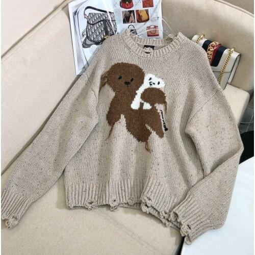 New ladies fashion 2021 long sleeve sexy destruction bear sweater 1116