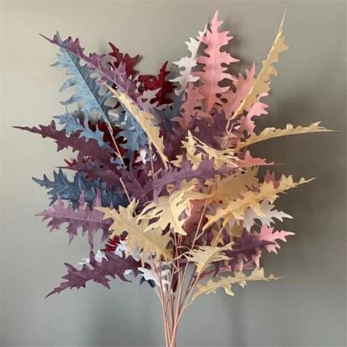 One Silk Coral Leaf Branch Simulation Autumn Oak Tree Stem for Wedding Home Decorative Artificial Greenery Plants