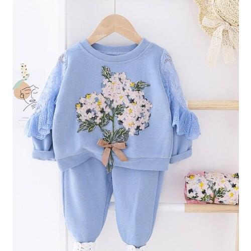 Baby Girl Floral Fall Clothes Suits 2021 New Fashion Korean Style Bow Flower Shirts Pants Outfits Toddler Casual Sweet Sets 1-5Y