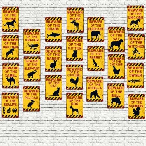 Beware Cat Tattoo Cat Pet Sign Plaque Metal Vintage Plates For Wall Art Retro Home Decor 30X20CM DU-2373