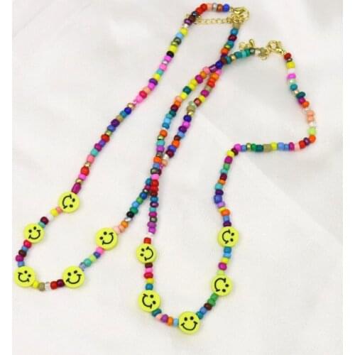 6 Pcs Colorful Beaded Strand Smile face Beaded Chocker Necklace Handmade Jewelry Accessories Jewelry Necklace Gift 9964