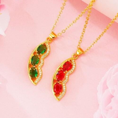 Pea shape pendant Necklaces For Women Gold Color Colored Gem Necklace Fashion Jewelry New Style Drop Shipping