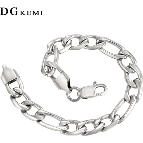 Punk Miami Silver Color 3:1 Flat Cuban Chains Bracelet Bangles Heavy Metal Chunky Lock Figaro Bracelets for Mens Womens Jewelry