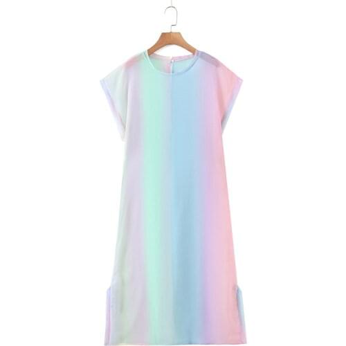 Hot sale ladies gradient color dress short sleeve round neck straight dress summer sun dress