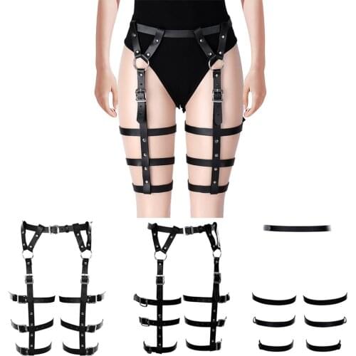 Black Leather Stocking Belt Garters Harness For Women Adjust Waist Size Suspender Punk Gothic Style Exotic Costume Fetish Erotic