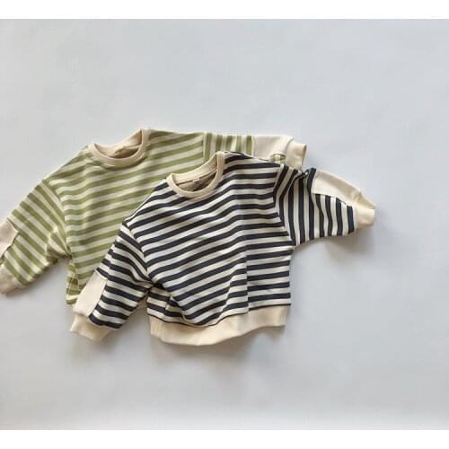 Winter New Baby Boys Pullovers Korean Style Striped Boys Hoodies 2-7 Y Kids Casual Loose Cotton Sweatshirt Childrens Clothing