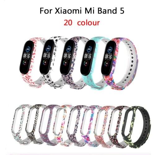 Newest Straps for Xiaomi Mi Band 5 Wristband Colorful Folwers Silicone Soft TPU Sport Replacement Bracelets for Mi Band 5 Strap