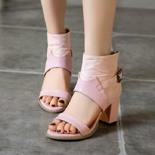 Sianie Tianie woman summer shoes open toe block high heels open toe womens sandals plus size 47 48 49 50 pink female sandals