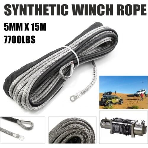 3/16 inch x 50 inch 7700LBs Synthetic Winch Line Cable Rope with Protecing Sleeve for ATV UTV (Grey)