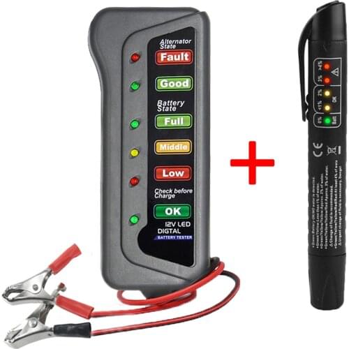 Brake Fluid Tester 12V Digital Battery Alternator Tester 6 LED Display Battery Testers Oil Quality Check Pen for Car Motorcycle