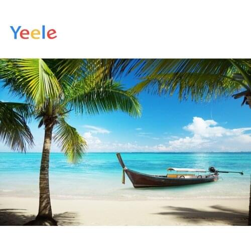 Yeele Sky Clouds Sea Beach Palm Tree Boat Summer Photography Backgrounds Customized Photographic Backdrops for Photo Studio