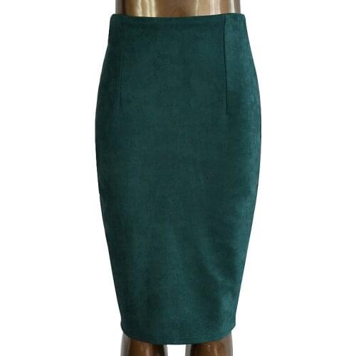 2020 Sexy Suede Midi Pencil Skirt Women Solid Color Fashion Vintage Split Elastic High Waist Office Lady Bodycon Skirts Saias
