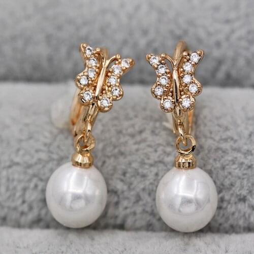 Jewelry New Trendy Design Gold Color Pearl Hoop Earrings For Womens earrings butterfly Earring for Wedding accessories Gift