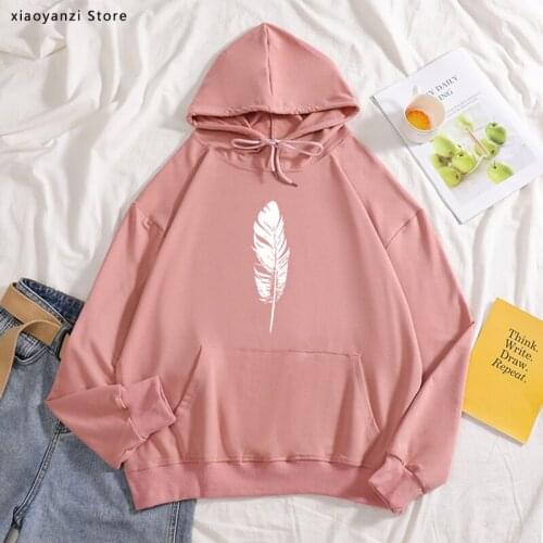 Happy Pink Black blue yellow Feather hoodies Women Harajuku Graphi Printed sweatshirts Femme Fashion Casual Dames Kleding Zomer