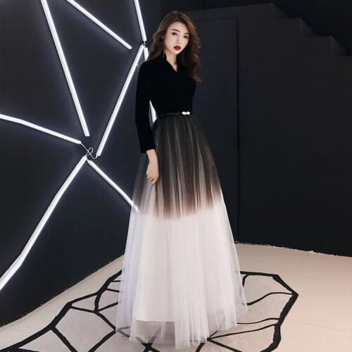2019 New Banquet Formal Dress Women Elegant Black Sexy Long Section Word Shoulder Slim Slimming Dress Vestidos AA4542