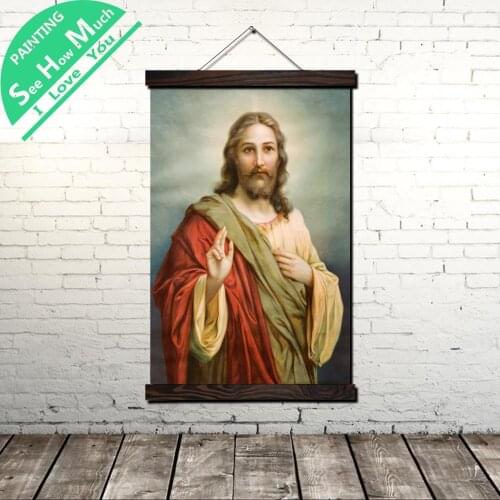 Jesus Old Upper body Scroll Painting Canvas Vintage Poster and Prints Wall Art Pictures Living Room Bedroom Farmhouse Decoration