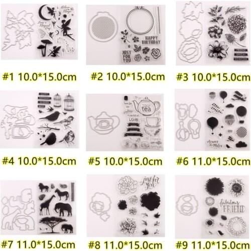 1Set Flower Birds Tea Cup Metal Cutting Die and Transparent Clear Stamps Set DIY Silicone Seal Scrapbooking Album Paper Template