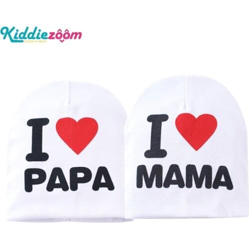 2PCS I Lova Papa Mama Unisex Cotton Baby Hat 18x20cm Newborn Double Layer Baby Accessories Warm Baby Sets Spring Autumn winter