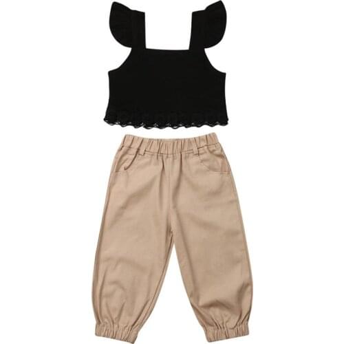 2PCS Toddler Baby Kid Girl Summer Crop Top T-shirt Tank+Long Pants Outfit Clothes Set