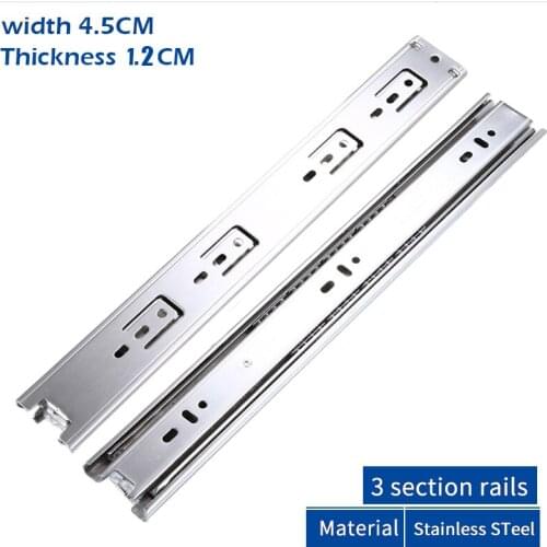 2Pcs Metal Stainless Steel Drawer Slides 10-22" Track Width 45mm Mute Three-Section Rail Sliding Furniture Hardware Fittings