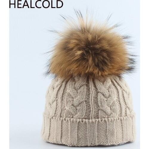 2019 Winter Knitied Beanies For kids Real Fur Pompom Hats Boy And Girls Casual Warm Caps