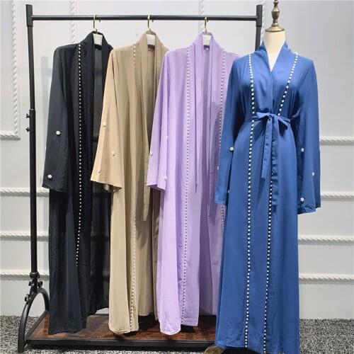 2021 Eid Solid Open Abaya Kimono Dubai Turkey Kaftan Muslim Cardigan Abayas Dresses for Women Islamic Kaftan Moroccan Robe