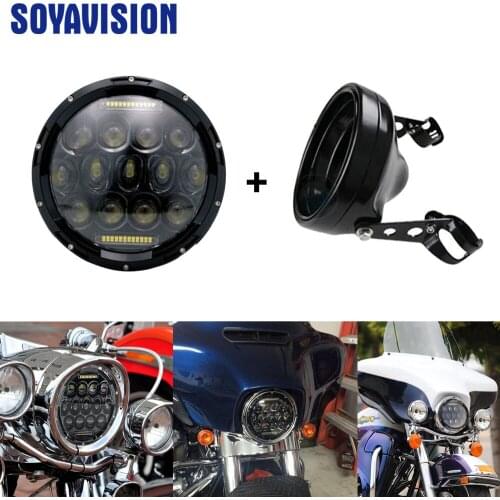 7Inch Round Motorcycle H4 Headlight Headlamp with Lamp Housing and Headlight Brackets Bright LED Motorcycle Lamp Accessories