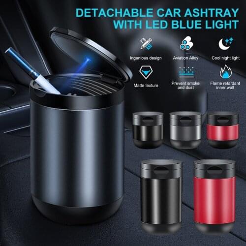 Car Ashtray Ash Tray for Car with Lid LED Blue Light Detachable Cigarette Holder for Car Home Office Outdoor Travel