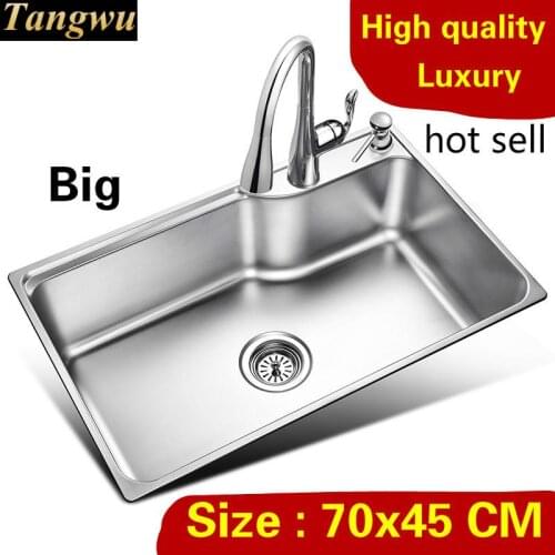 Free shipping Home vogue wash vegetables luxury big kitchen single trough sink food grade 304 stainless steel 700x450 MM
