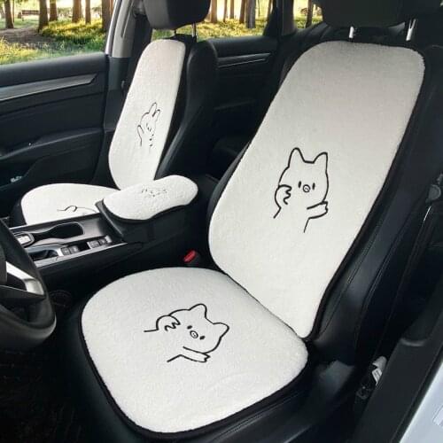 Car Seat Cover Autumn Winter Short Plush Cute Cartoon Car Cushion Lamb Cashmere Warm Seat Cushion Set Car Decoration for Women