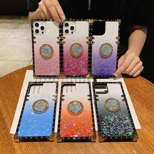 Gradient Bling Glitter Phone Case For Samsung A32 A52 A72 A12 A11 A31 A51 A71 A10S A20 A30 A50 A70 A21S With Holder Square Cover