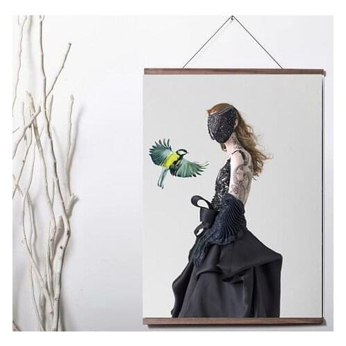 Black Lip Print Woman Wings Inspirational Scandinavian Art Canvas poster decoration painting with solid wood hanging scroll